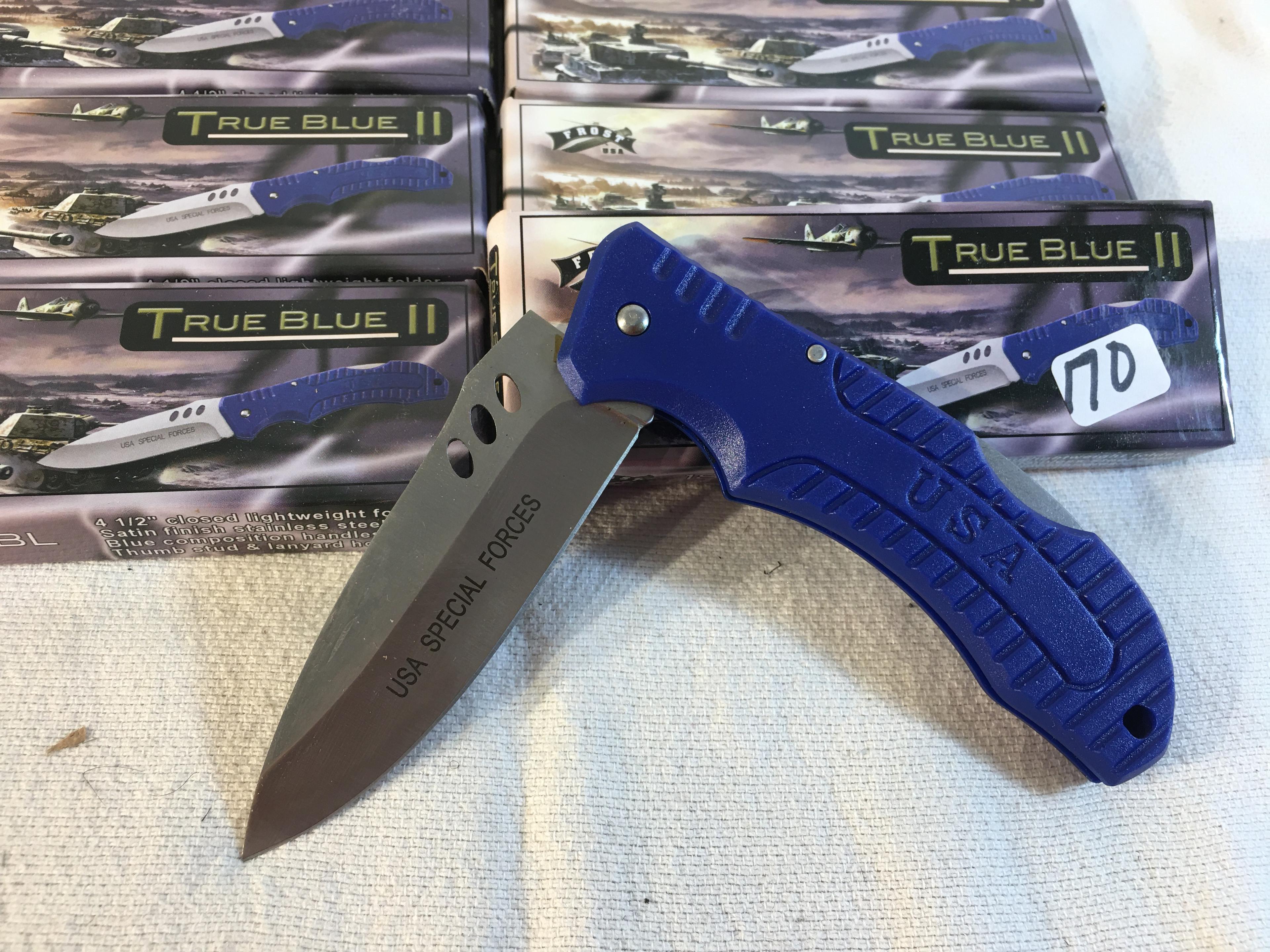 Lot of 8 Pcs Collector New Frost Cutlery True Bluee II Folded Pocket Knives 4.1/2"Closedd Lighweight