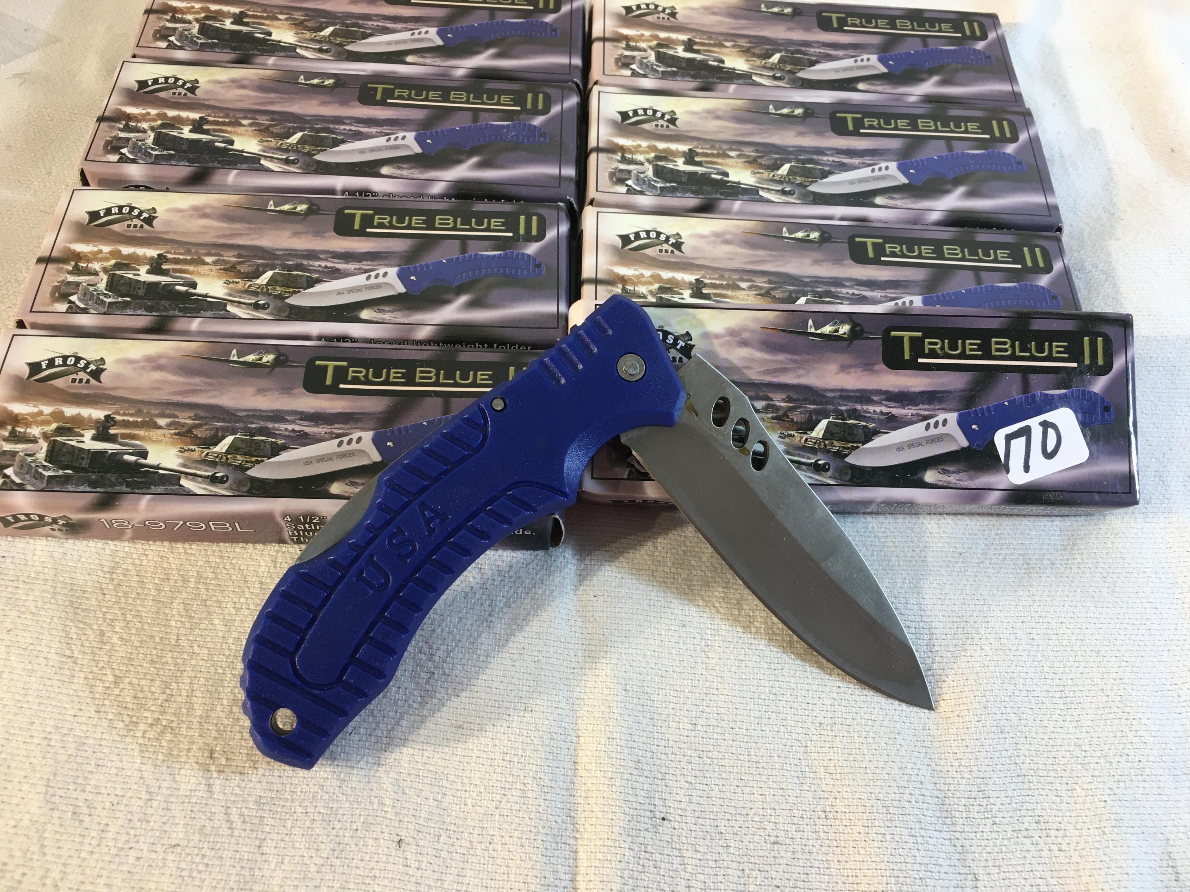 Lot of 8 Pcs Collector New Frost Cutlery True Bluee II Folded Pocket Knives 4.1/2"Closedd Lighweight