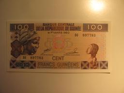 Foreign Currency:  Guinee 100 Francs (UNC)