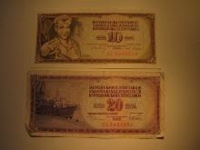 Foreign Currency: Yugoslavia 1968 10 & 1978 20 Dinars