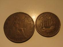 Foreign Coins: Great Britain 1925 Penny & 1939 (WWII) 1/2 Penny
