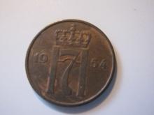 Foreign Coins: 1954 Norway 5 Ore