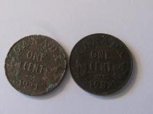 Foreign Coins: Canada 1921 & 1932 1 Cents