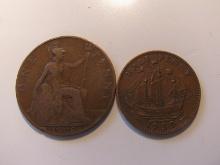 Foreign Coins: Great Britain 1908 Penny & 19591/2 Penny