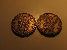 Foreign Coins: 1939 (WWII) & 1952 Great Britain 3 Pences
