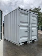 9FT OFFICE / STORAGE CONTAINER, FORK POCKETS WITH SIDE DOOR ENTRANCE & SIDE WINDOW,... APPROX 99'...