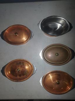 Five Vintage King Cole Scavullo Copper Clad Stainless Steel Baking Pans w/Four Lids