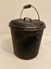 Vintage Metal Can with Handle and Lid