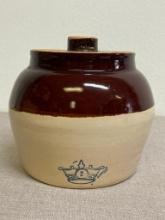 Vintage Blue Crown Stoneware Crock with Lid