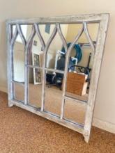 Vintage Wooden Window Frame with Mirrored Background