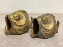 Pair of Vintage Brass Open Mouth Fish Figurines