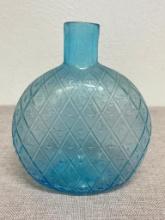 Short Vintage Hand Blown Blue Glass Vase