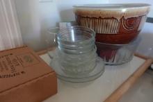LOT INCLUDING SERVING TRAY WITH BOWLS AND MIXING BOWLS CANDLES ETC