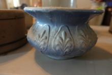 BLUE AND WHITE ANTIQUE SPITTOON WITH LEAF PATTERN