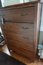 ANTIQUE OAK DRESSER TOP MEASURES 33 X 16 AND STANDS 45 INCH TALL