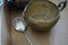 SILVER PLATE CREAM AND SUGAR AND SPOON
