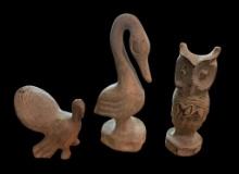 (3) Carved Wood Animal Figures