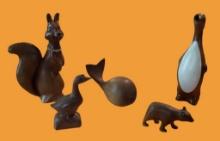 (5) Carved Wood Animal Figures