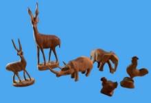 (6) Carved Wood Animal Figures
