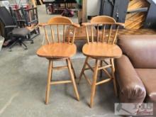 (2) Wooden Swivel Chairs