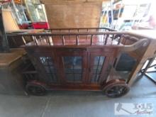Wooden Four Wheel Trolley Bar Cart with Cabinet Storage