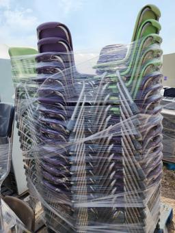 Pallet of Green and Purple Student Chairs
