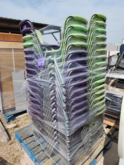Pallet of Green and Purple Student Chairs