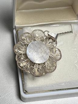Beautiful Sterling Silver Open Flower Pendant on Sterling Silver 18" Chain