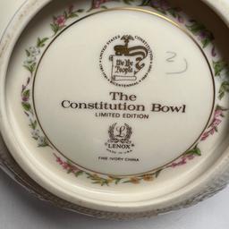 Large Lenox "The Constitution Bowl" Limited Edition Fine Ivory China Floral Bowl