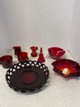 Ruby red glassware, Kanawha, open lace, more