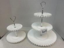 vintage crystal crest milk glass two tier and three tier cake stands