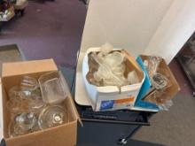 huge lot of crystal and frosted glass. wine glasses, salt and pepper shakers, dishes, trays, hobnail
