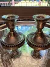 Rogers Sterling Weighted Candlestick Holders and Tray
