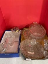 Clear glass collection, candleholders, egg plates, compote, more