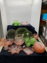 Lovely pink and green depression glass collection