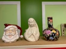 Santa, Haeger Madonna, and porcelain vase