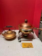 ERNEST SOHN creations Brass chafing dish and a brass tea kettle