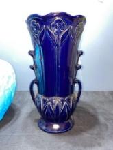 vintage Haeger vase 15? tall and blue tinted glass Rene Lalique vase 10.5? tall