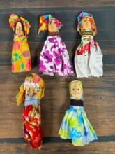 A Group of Five Hand Made Dolls From San Blas Islands near Columbia
