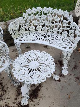 Vintage garden set: metal bench, 2 chairs and table