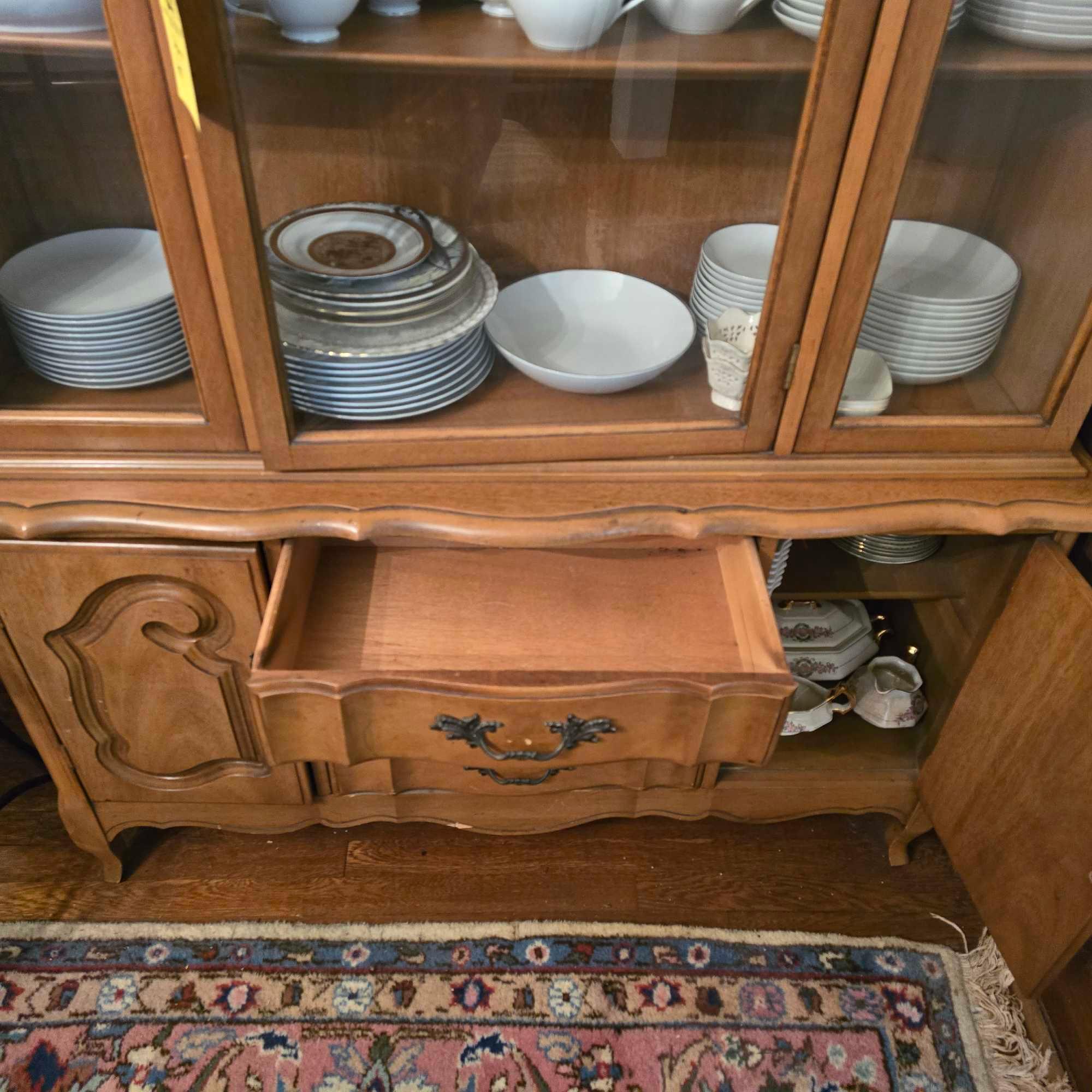 Solid Oak Dining Table & Hutch Set