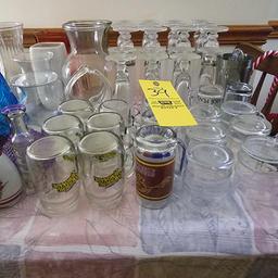 Large Assortment of Glassware, Stemware, Jack Daniels Lynchburg Lemonade Mugs, & more