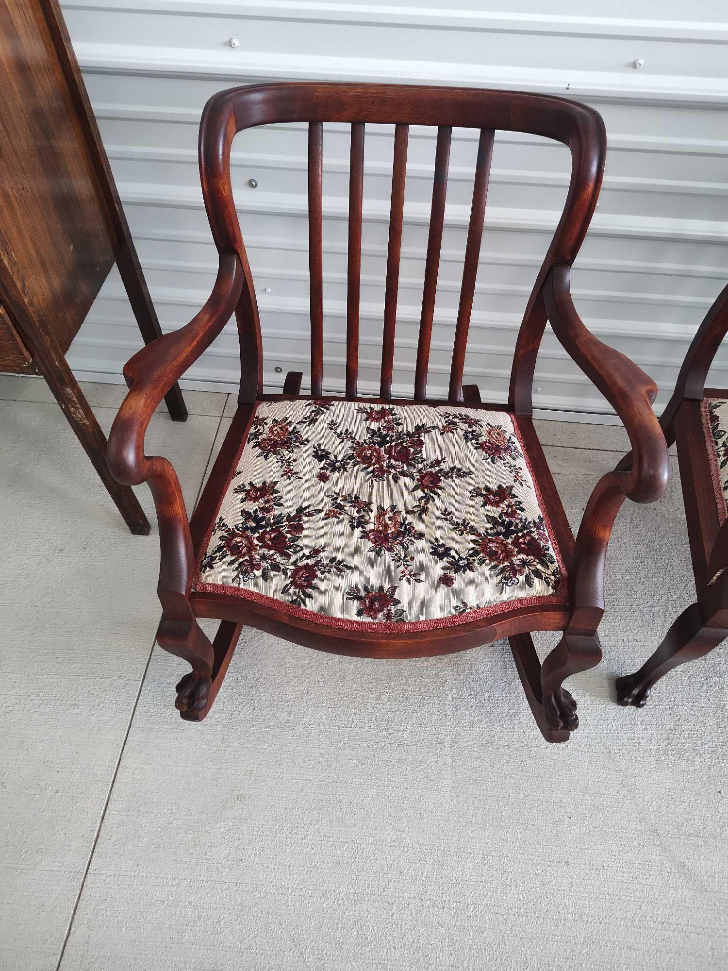 3 PC Mahogany Setee Chair Rocker w/ Claw Feet