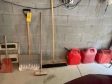 Yard Tools, 3 Gas Cans & Step Stool