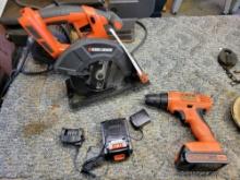 B&D 20v Cordless Drill and Circular saw, (2) Batteries, and charger