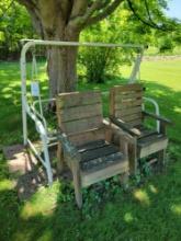 (2) Wood Chairs, Metal Swing