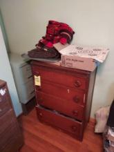 Corner Contents - Dresser & Contents, Blankets, Filing Cabinet, & more