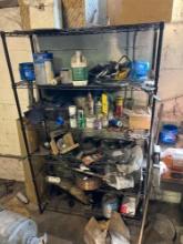 Wire Shelf and Contents, Paints and Sprays, Wire, Parts and Pieces