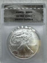2008 Graded American Silver Eagle .999 MS69