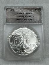 1991 Graded American Silver Eagle .999 Silver MS69